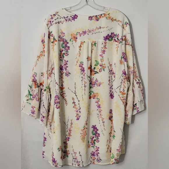 Belle By Kim Gravel Floral Ruffle Sleeve Top Size 2X - Picture 10 of 13